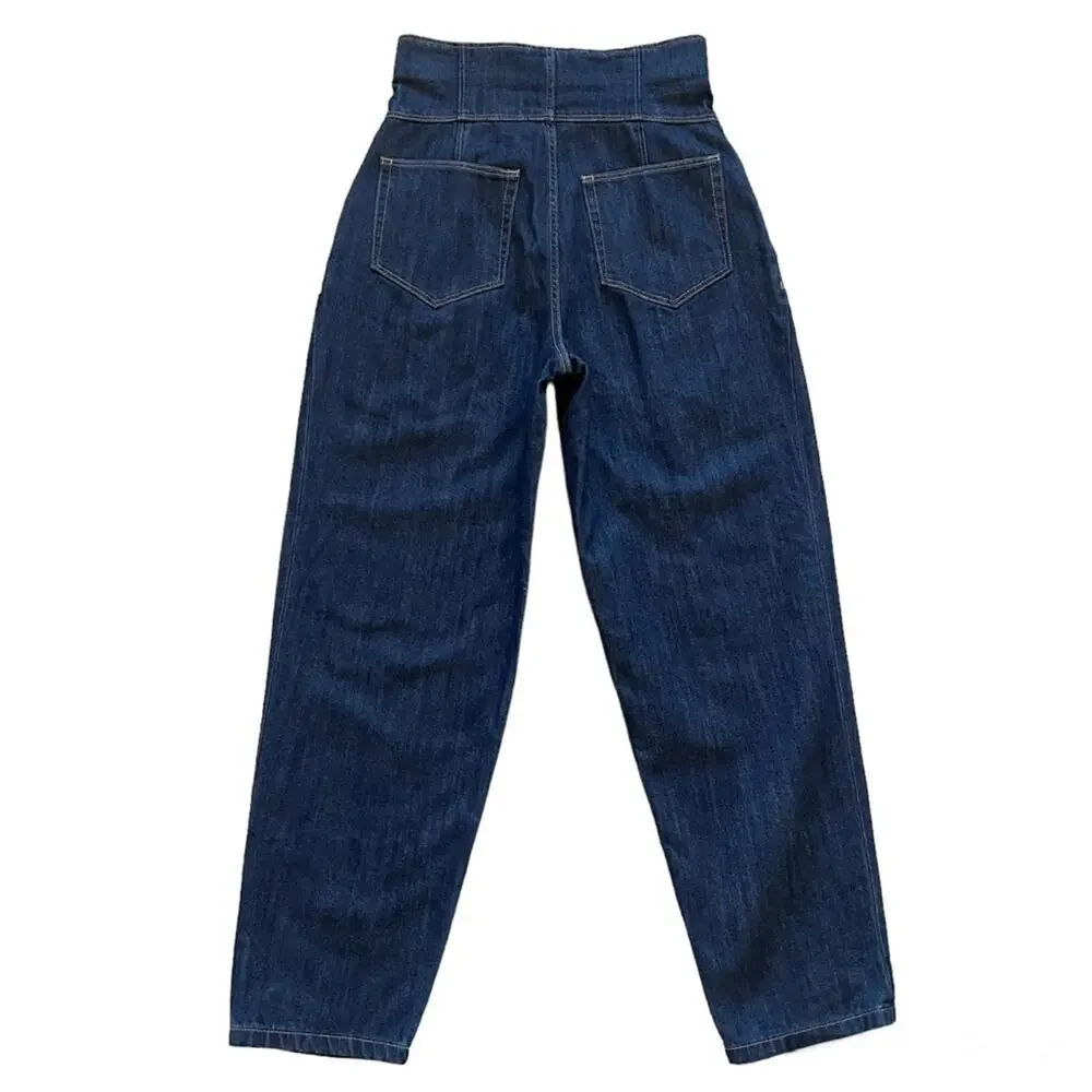 La Vie Rebecca Taylor Pleated High Rise Jeans Dark Indigo Wash 26